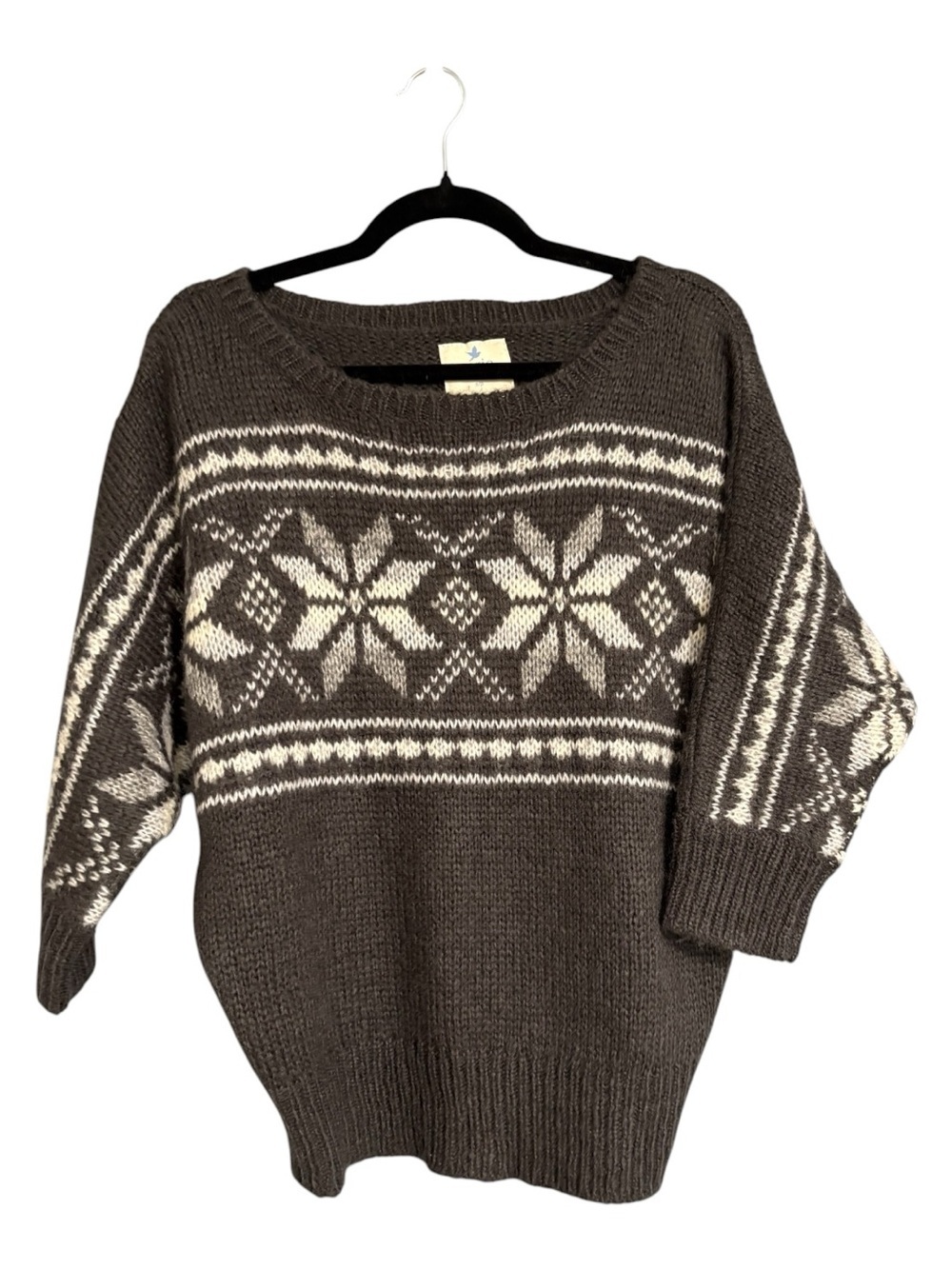 Aerie Fair Isle Mohair Wool Blend Oversized Sweater Brown Nordic Snowflake